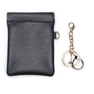 VOFOON Leather Squeeze Coin Purse with Keychain Small Change Holder Slim Wallet Pouch Card Holder For Women & Men (Black)