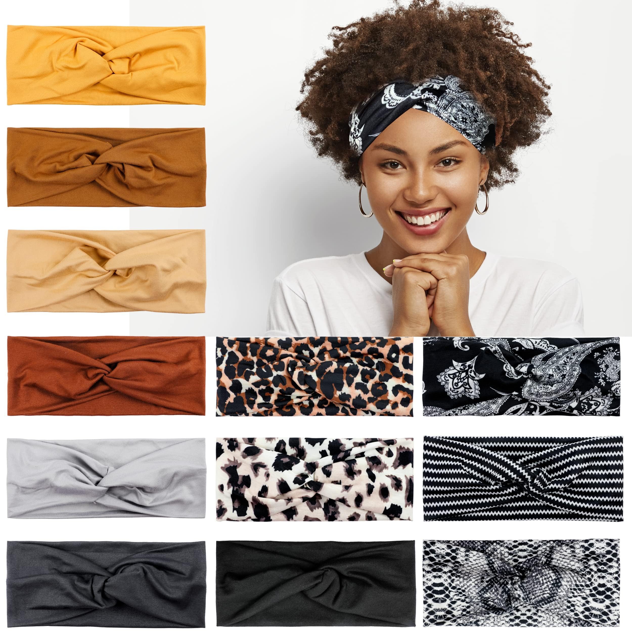 LOTUS78 Workout Headbands for Women Non Slip, 12pcs Soft Elastic Sports Hair Bands for Women's Hair, Wide Headbands for Woman, Head bands for Women's Hair, Daily-Use Womens Headbands (multicolor icon)