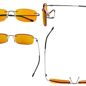 Eyekepper Computer Glasses - Blue light Blocking Reading Glasses with Orange Tinted Filter Lens for Nighttime - Rimless Anti Glare UV Rays Men Women Gunmetal,+1.75