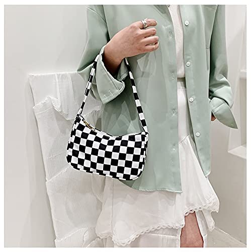 ZEHO Checkerboard Nylon Shoulder Bag Stylish Underarm Handbag Cute Retro Mini Shoulder Bag Trendy Clutch Purse 90s Y2k Bags, Black and White Checkerboard