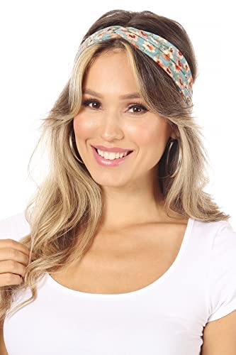 SWEETKIE Twist Front Headbands - Cute Head Wraps Perfect for Yoga, Workouts, Daywear, Happy Hour - Fashion Accessory for Women, Girls, Teens - 4 Floral Patterns