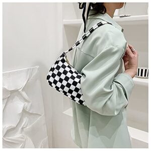 ZEHO Checkerboard Nylon Shoulder Bag Stylish Underarm Handbag Cute Retro Mini Shoulder Bag Trendy Clutch Purse 90s Y2k Bags, Black and White Checkerboard