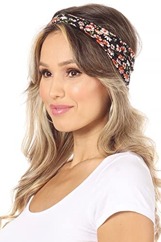 SWEETKIE Twist Front Headbands - Cute Head Wraps Perfect for Yoga, Workouts, Daywear, Happy Hour - Fashion Accessory for Women, Girls, Teens - 4 Floral Patterns