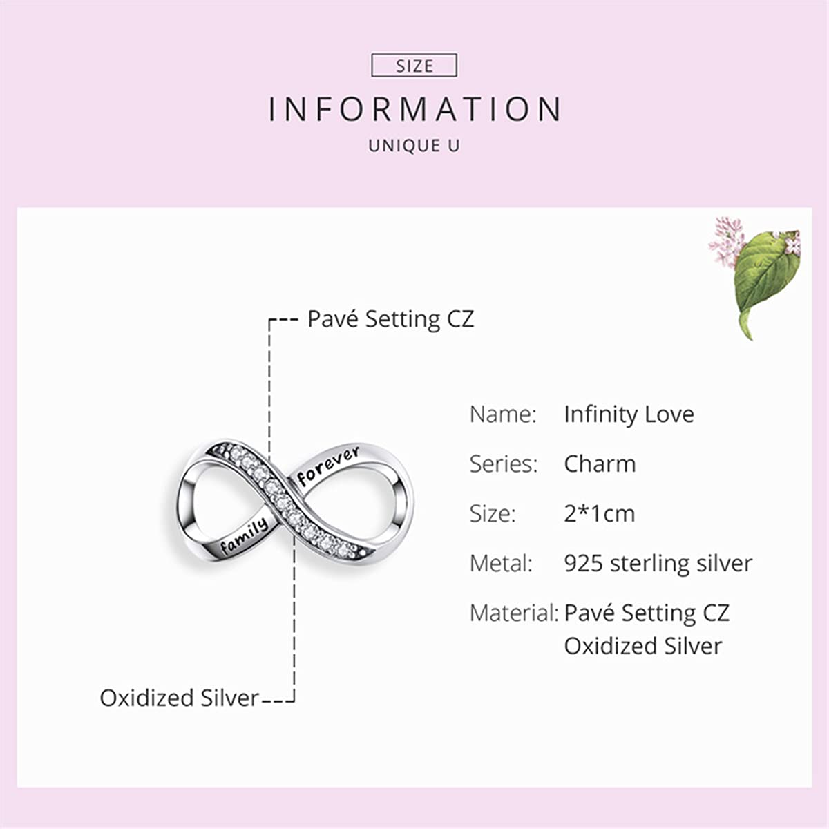 RUKYF 925 Sterling Silver Infinity Charms for Bracelets Necklaces Family Forever Cubic Zirconia Charm Jewelry Gifts for Women