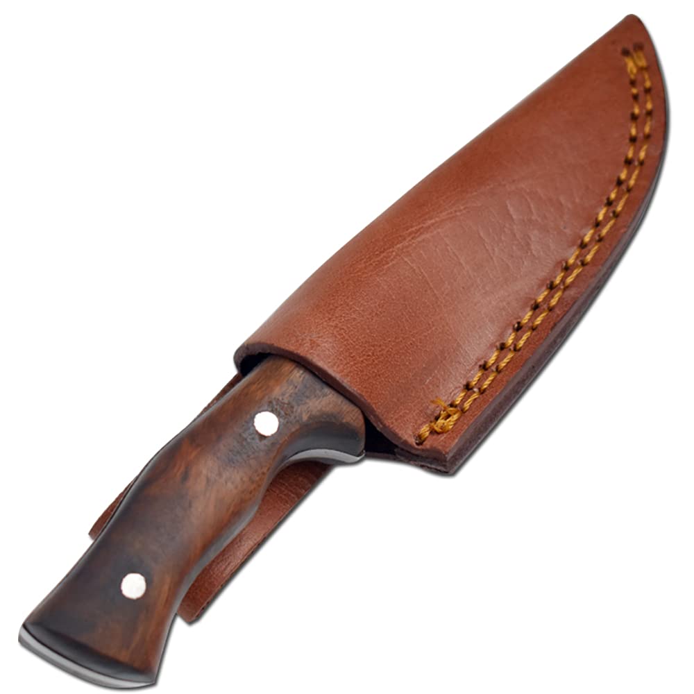 Old Ram Fix Blade Full Tang Hunting Knife Wood Handle High Carbon Steel w/Sheath. (Brown)