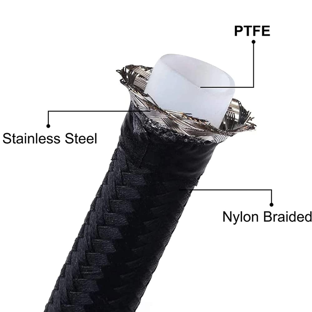 SPELAB 6AN Flexible PTFE Transmission Cooler Hose Lines Fitting, 7FT Nylon and Stainless Steel Braided Lines, Replace 4L60/700R4/TH350/TH400