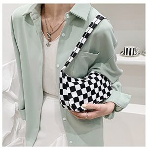 ZEHO Checkerboard Nylon Shoulder Bag Stylish Underarm Handbag Cute Retro Mini Shoulder Bag Trendy Clutch Purse 90s Y2k Bags, Black and White Checkerboard