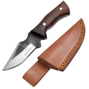 old ram fix blade full tang hunting knife wood handle high carbon steel w/sheath. (brown)