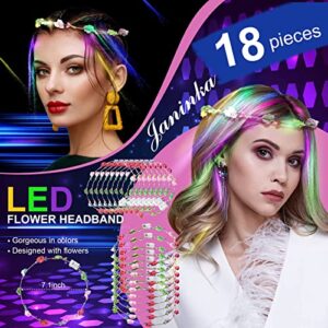 Janinka LED Flower Crown Headband and Lights Hair Sets, 24 Pieces, Women's Costume Headwear, Glow in the Dark for Wedding, Christmas, Halloween