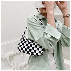 ZEHO Checkerboard Nylon Shoulder Bag Stylish Underarm Handbag Cute Retro Mini Shoulder Bag Trendy Clutch Purse 90s Y2k Bags, Black and White Checkerboard