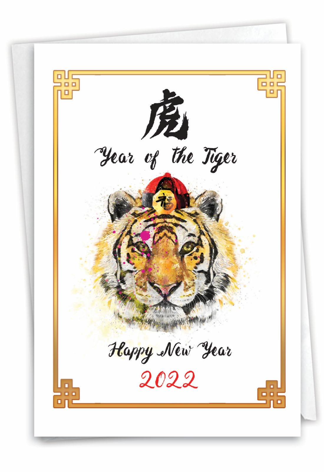 NobleWorks - 1 Lunar New Year Greeting Card with Envelope 4.63 x 6.75 Inch (not Gold Foil) - Year of The Tiger C8989ACNG-22