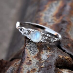 Angol Genuine Moonstone Ring Sterling Silver for Women Rainbow Moonstone Thumb Ring Minimalist Statement Band Finger Ring Dainty Trendy with Box