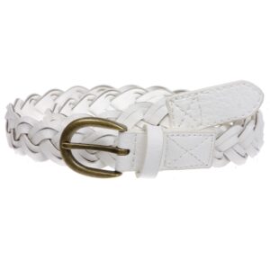 women's 1" skinny narrow braided woven non-leather vintage belt, white | s/m (28"-30" waist)