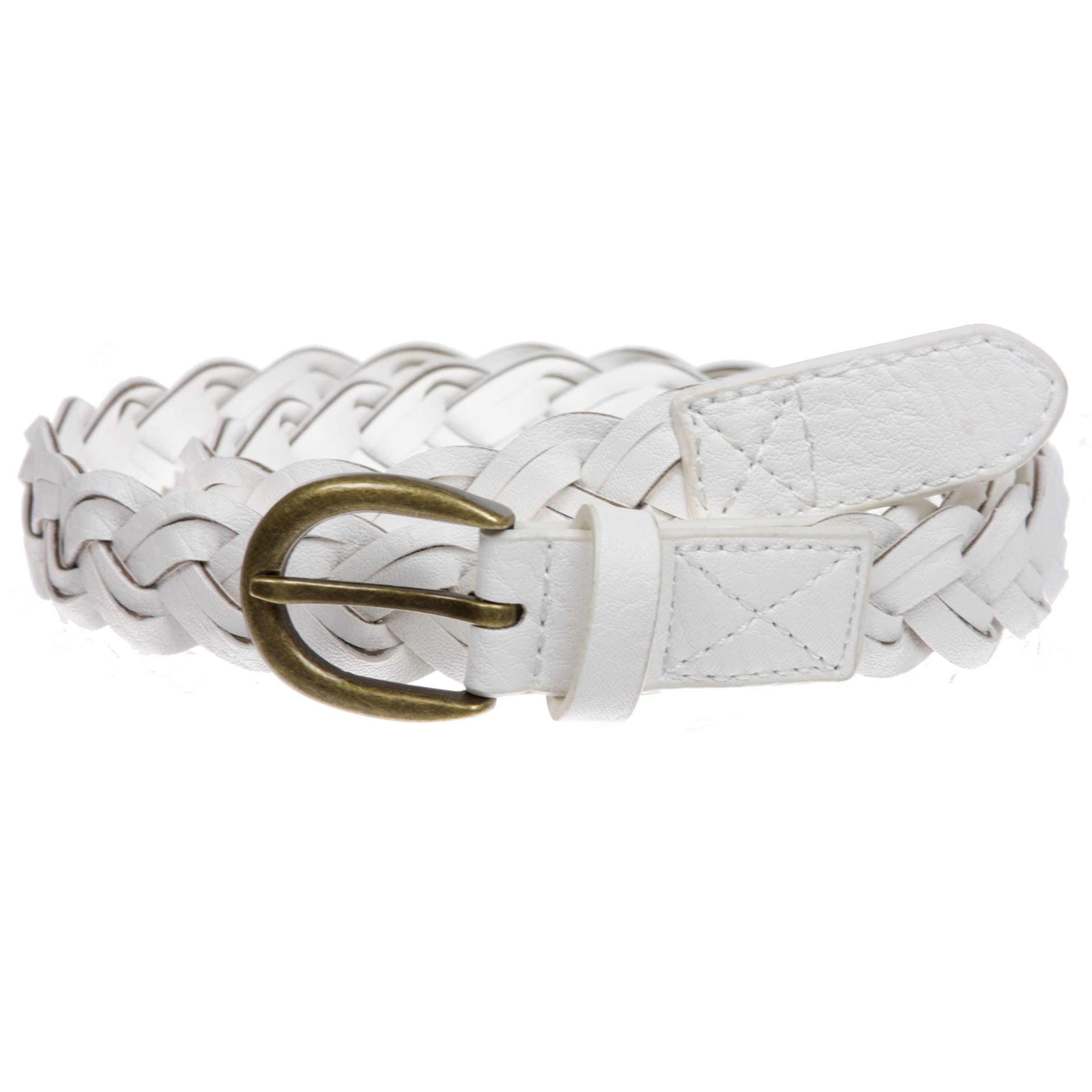 Women's 1" Skinny Narrow Braided Woven Non-Leather Vintage Belt, White | s/m (28"-30" waist)