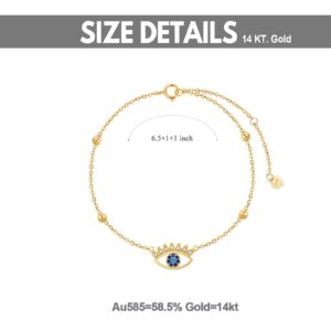 YDD 14K Solid Gold Evil Eye Bracelet for Women Wife Girlfriends Blue Eye Bangle 6.5’’+1’’+1’’