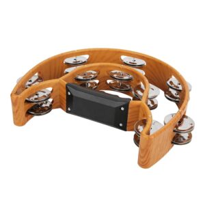 Handheld Tambourine Rattle Double Row Handbell Tambourine Plastic Metal Half Moon Handbell for Musical Education Imitation Wood Color