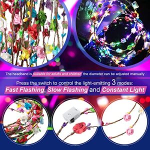 Janinka LED Flower Crown Headband and Lights Hair Sets, 24 Pieces, Women's Costume Headwear, Glow in the Dark for Wedding, Christmas, Halloween