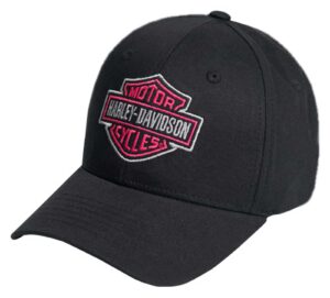 harley-davidson women's pink b&s curved bill slide buckle baseball cap - black