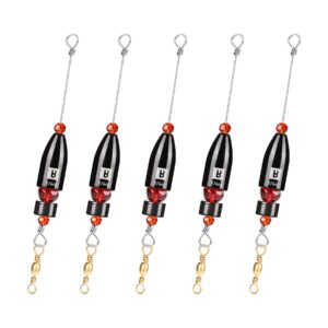 Booms Fishing CRR Carolina Ready Rigs for Bass Fishing Saltwater, 5pcs Brass Pre Rigged Carolina Rigs Kit, Fishing Weights Bullet Weights Carolina Keeper, 1/4oz Black