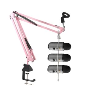 Microphone Stand, Cicano Mic Boom Arm Suspension Scissor with Shock Mount, Mic Clip Holder Upgraded Desk Clamp for Blue Yeti Snowball Ice and Other Mics Pink