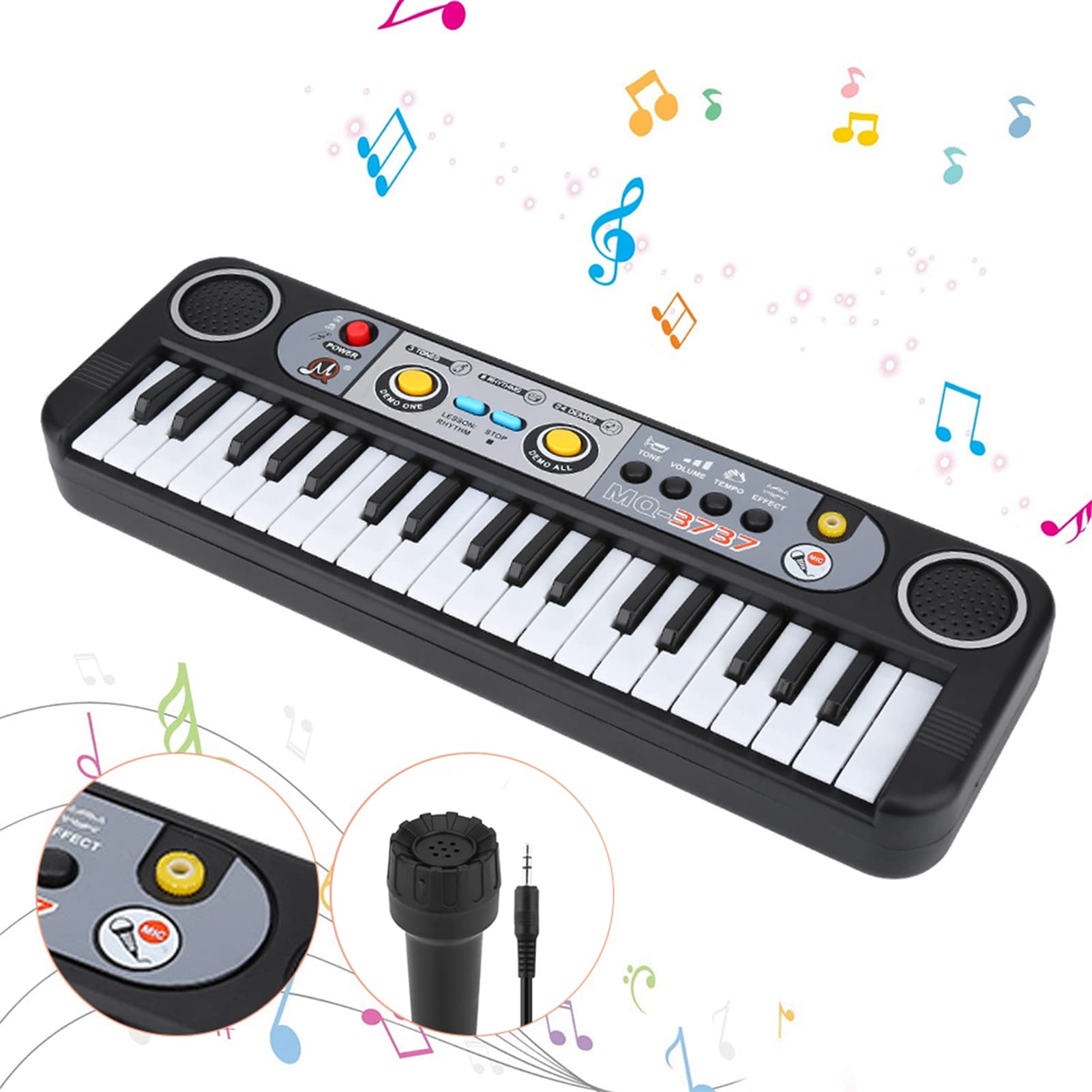 37 Key Electronic Keyboard Piano 13.2 * 4.1 * 1.6" Portable Keyboard with Mini Microphone Musical Instruments Gift for Beginners Boys and Girls