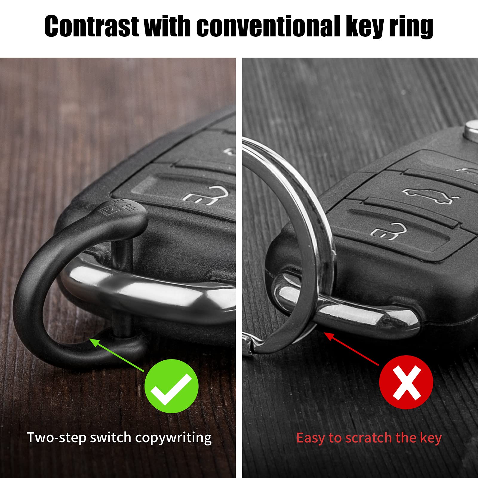 TISUR Key Ring with Screw Shackle，Black Key Rings Heavy Duty keyrings for Keys,DIY Key Fob D Rings Keychain 2pcs (1/2'', Black/Titanium)