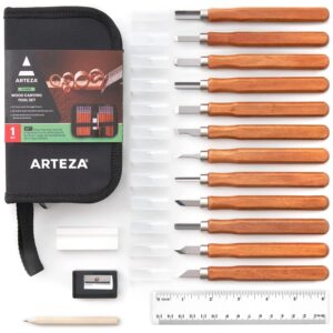 Arteza Wood Carving Tools Kit, 12 Cherry Wood Carving Tools with Steel Nozzles, Craft Supplies for DIY Projects