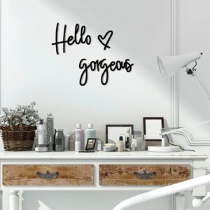 hello gorgeous words wall decor 3d wooden sign art for home room office door decorations party supplies (black)