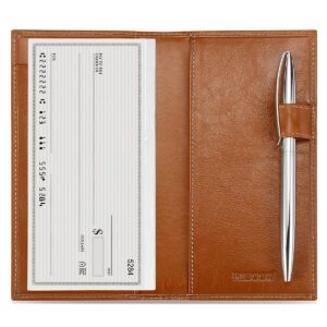 HISCOW Supple Leather Checkbook Cover with Free Divider - Italian Calfskin (Antiqued Brown)