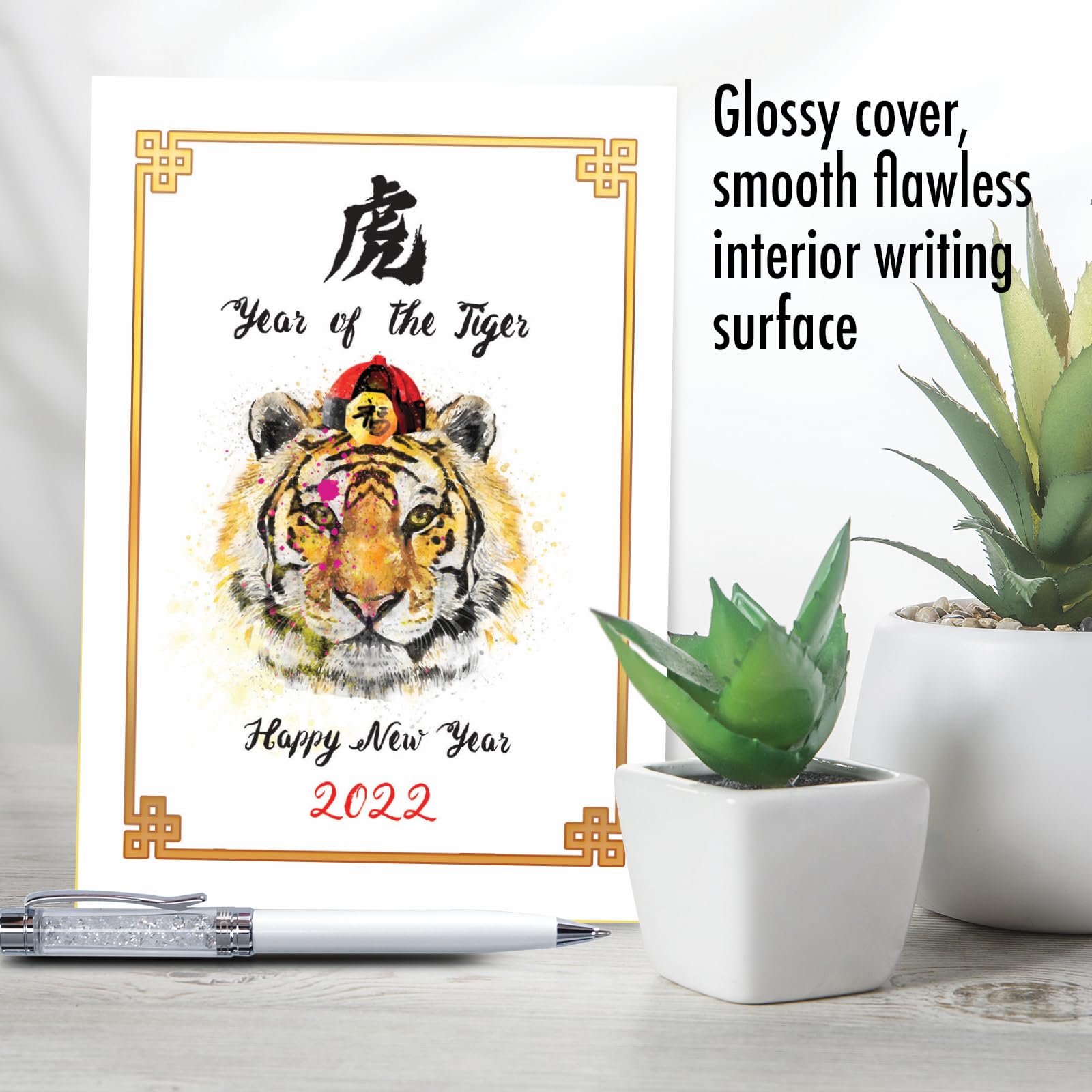 NobleWorks - 1 Lunar New Year Greeting Card with Envelope 4.63 x 6.75 Inch (not Gold Foil) - Year of The Tiger C8989ACNG-22