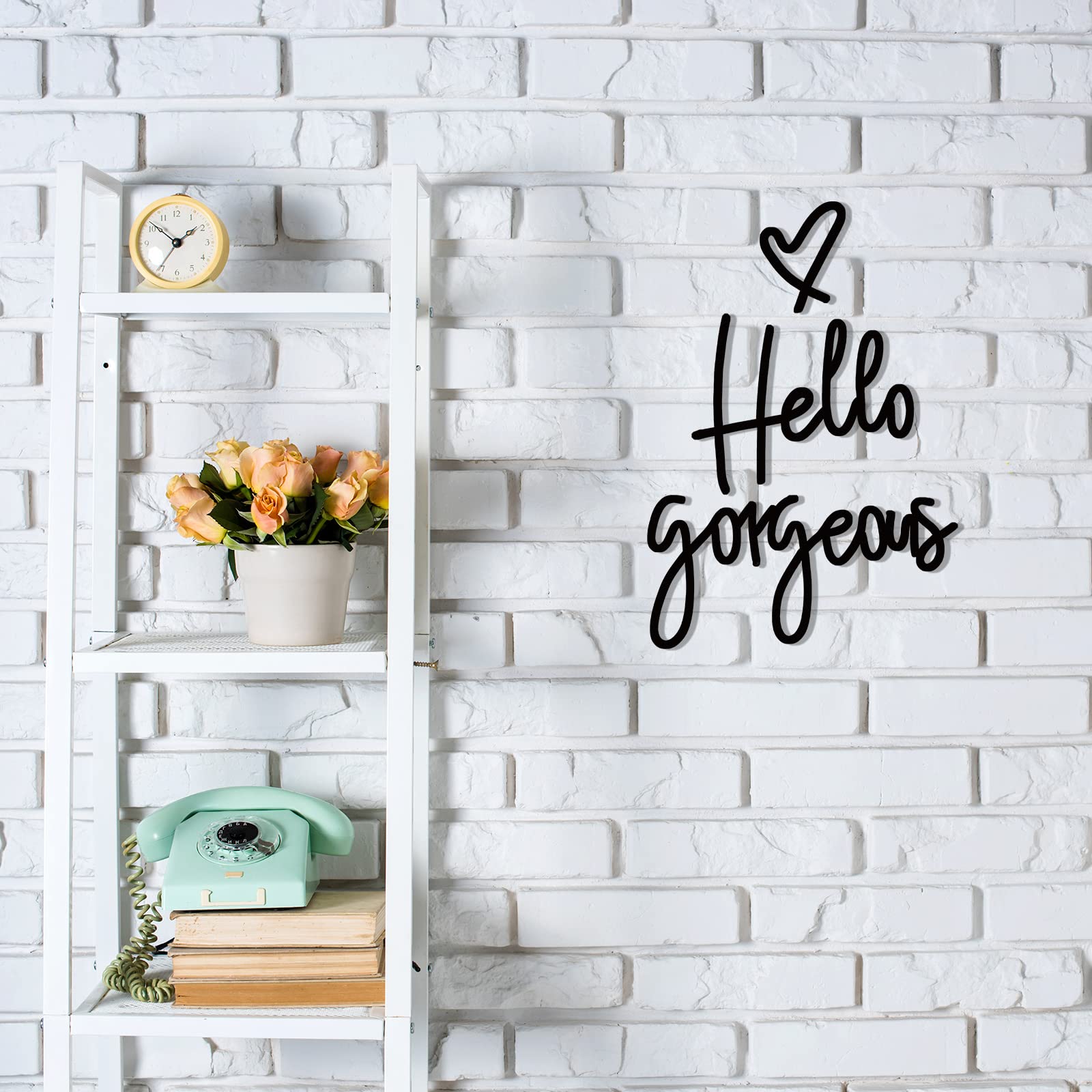 Hello Gorgeous Words Wall Decor 3D Wooden Sign Art for Home Room Office Door Decorations Party Supplies (Black)