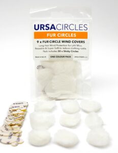 ursa fur circles - mini windshields for lavalier/lapel microphones. reduce wind noise & clothing rustle. compatible with sennheiser, rode, sanken, tascam & more (9x circles + 30x stickies, white)