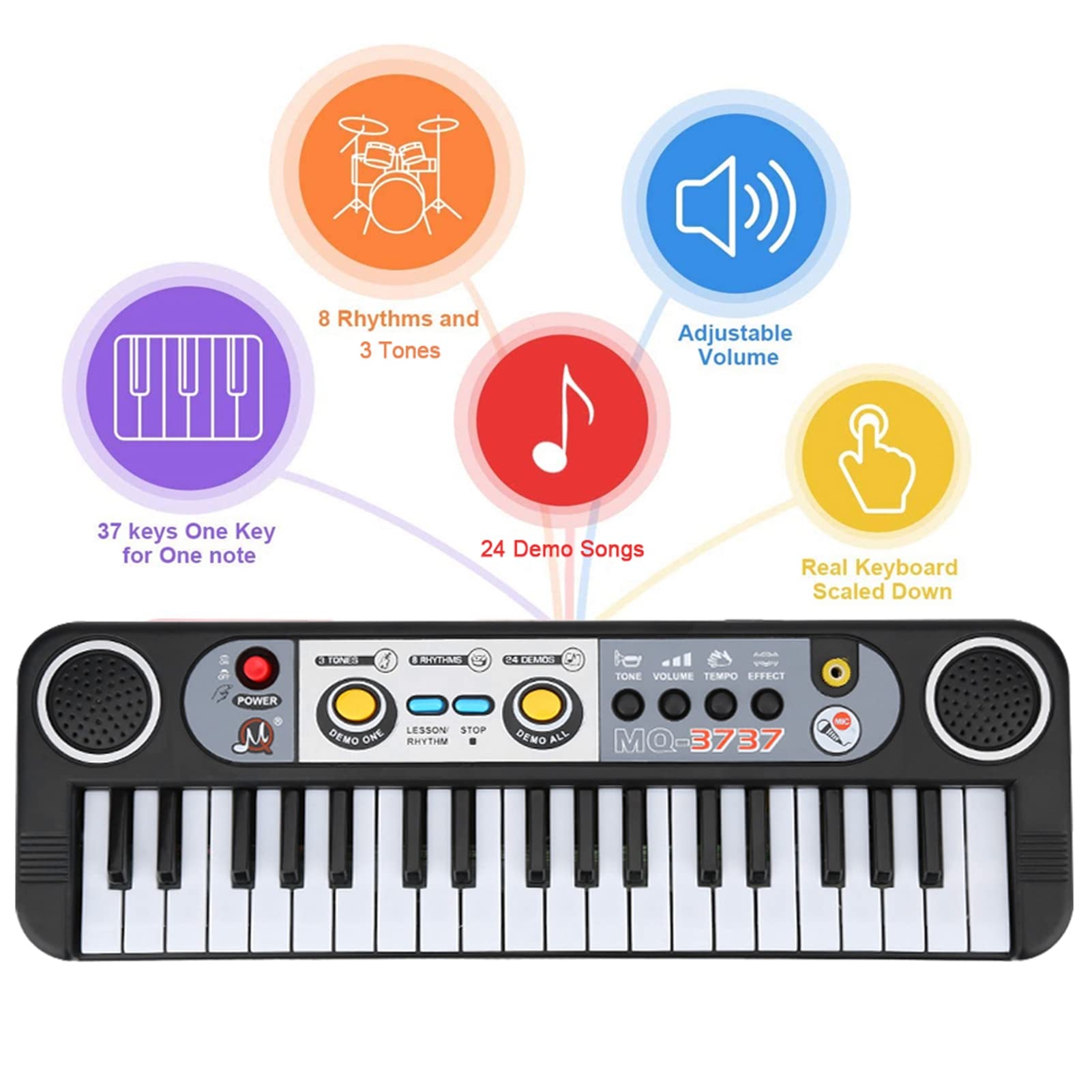 37 Key Electronic Keyboard Piano 13.2 * 4.1 * 1.6" Portable Keyboard with Mini Microphone Musical Instruments Gift for Beginners Boys and Girls