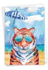 nobleworks - 1 funny father's day card for dad, pa, pop, daddy, stepfather with envelope with envelope - humor - animal's day off-tiger c6670ifdg