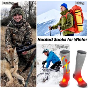 Rabbitroom Heated Socks for Men Women Rechargeable Electric Socks Battery Powered 3 Heat Settings Thermal Foot Warmer Perfect for Skiing Hunting Hiking Motorcycling (Gray, L)