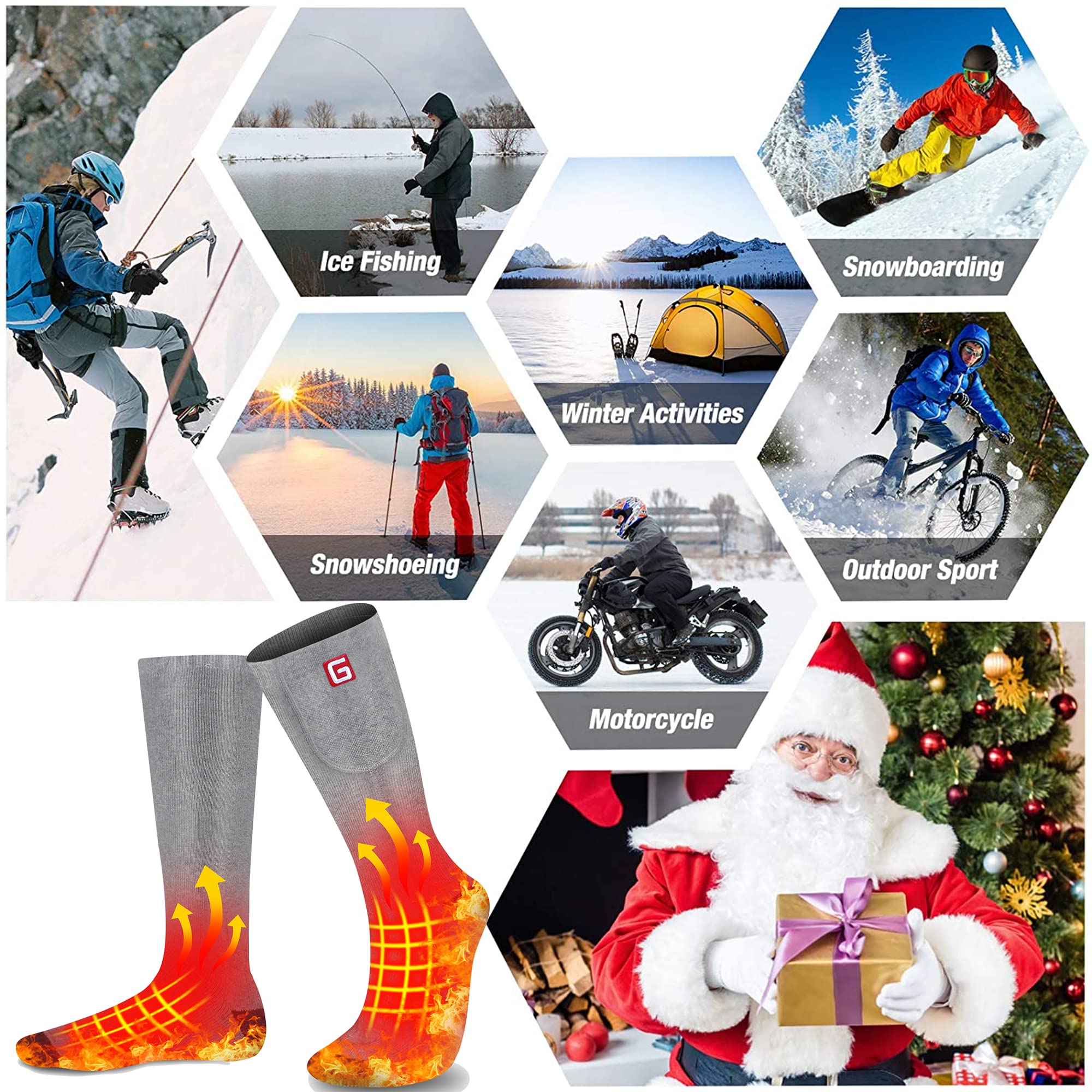 Rabbitroom Heated Socks for Men Women Rechargeable Electric Socks Battery Powered 3 Heat Settings Thermal Foot Warmer Perfect for Skiing Hunting Hiking Motorcycling (Gray, L)