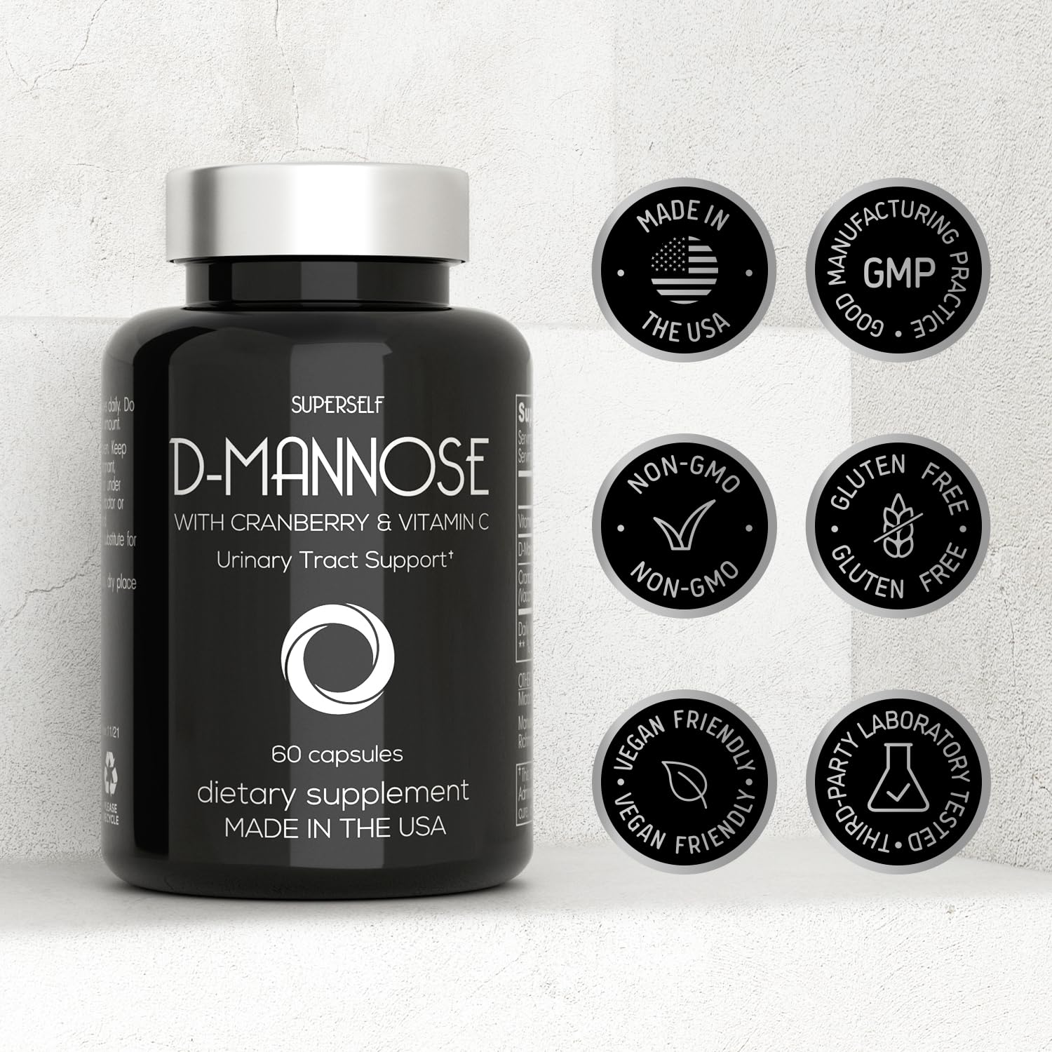 D-Mannose 1000mg Capsules - D Mannose with Cranberry Extract and Vitamin C - 60 Capsules 500mg High Strength - Urinary Tract Health for Women & Men - Vegan & Non-GMO - Fast-Acting Natural UTI Support