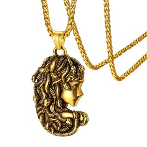 FaithHeart Womens Medusa Snake Necklace Gold Plated Greek Culture Jewelry Goth Snake Head Pendant Neck Charms for Male