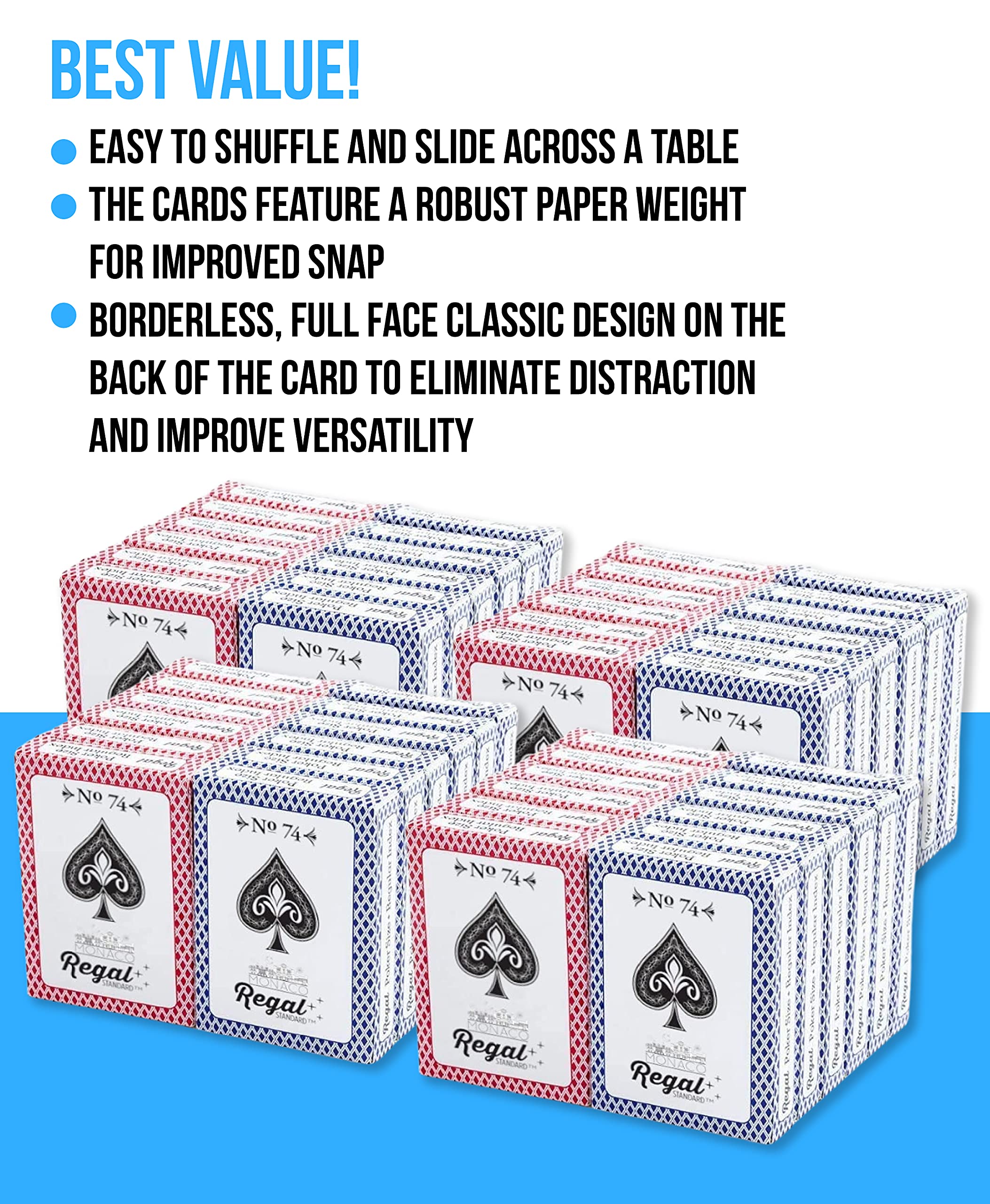 Regal Games - Bulk Playing Cards Set for Adults & Professionals - 144 Standard Decks, Large Print Deck of Cards - Blackjack, Euchre, Canasta, Poker Cards - Fun & Travel Playing Cards (144 Pack)