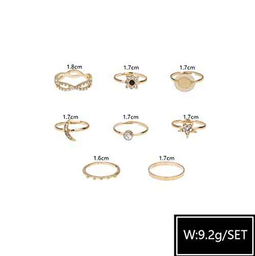 JEWEKY Moon Stackble Rings Crystal Knuckle Ring Set Gold Star Adjustable Rings Circle Accessories for Women (Pack of 6)