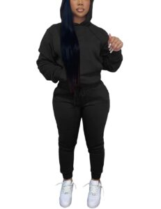 alunzoem jogger sets for women 2 piece long sleeve hooded sweatshirt and skinny pants sweatsuit black m