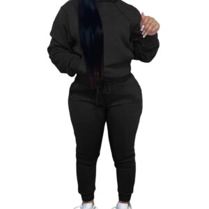 Alunzoem Jogger Sets for Women 2 Piece Long Sleeve Hooded Sweatshirt and Skinny Pants Sweatsuit Black M