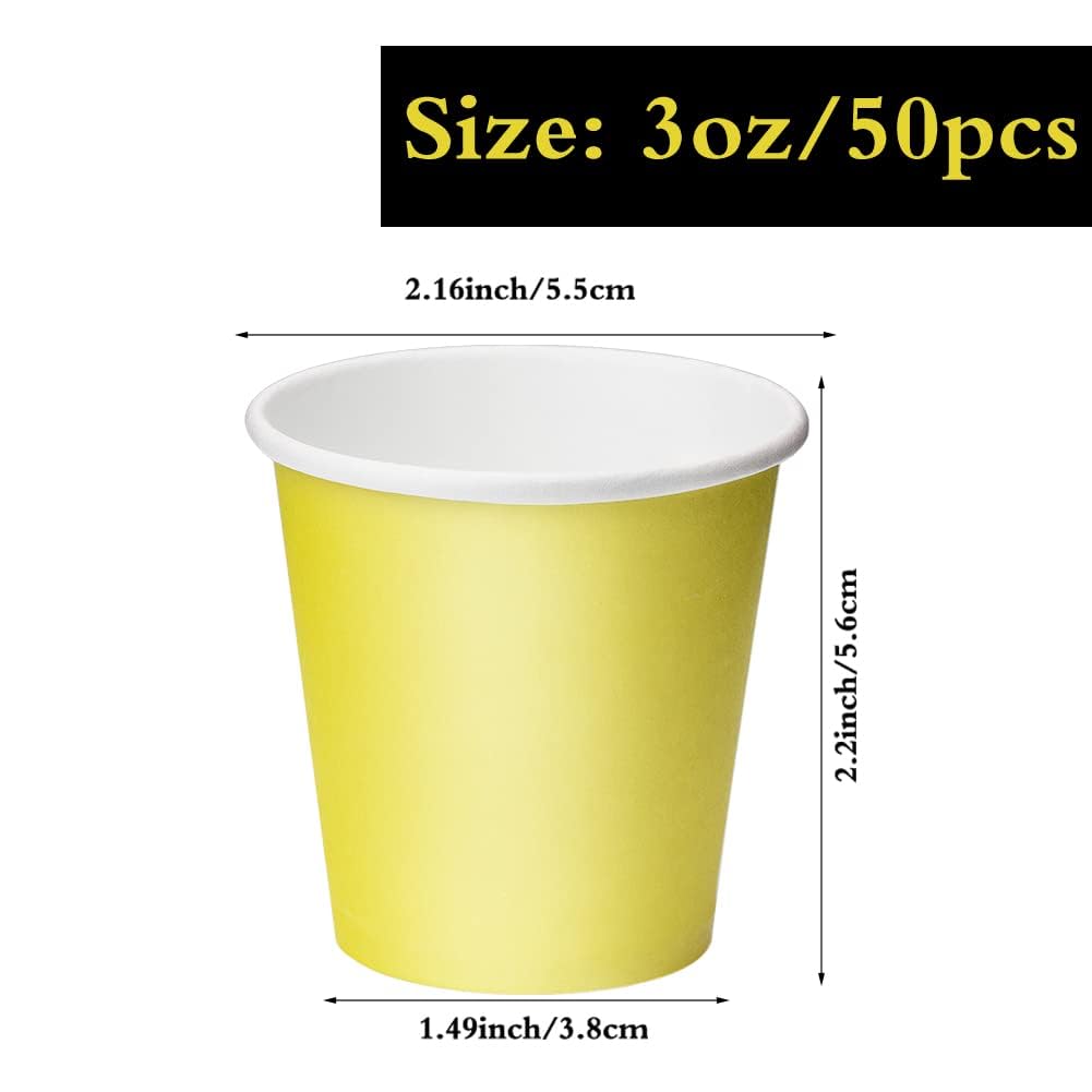 Huaiid 3 oz 50 Packs Small Paper Cups Disposable Mouthwash Cups Bathroom Paper Cups Espresso Paper Cups Small Paper Cups for Snack Bathroom Espresso Perfect for Home Condos Rvs Campers (Yellow)