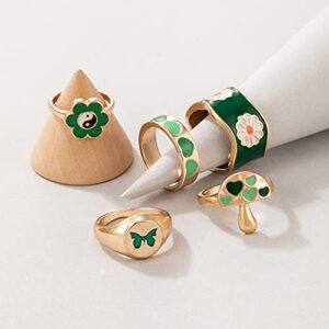 Colorful Rings for Women Teen Girls, Cute Y2K Rings, Chunky Heart Flower Ying Yang Rings,Y2K Jewelry, Trendy Gold Signet Enamel Rings, Aesthetic Statement Stackable Rings (28pcs y2k)