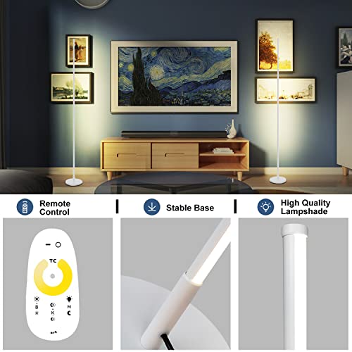 DENGALA Modern Corner Floor Lamp - 3000K-6000K LED Standing Lamp - Minimalist Dimmable Floor Lamp with Remote Control for Living Room, Bedroom (White)