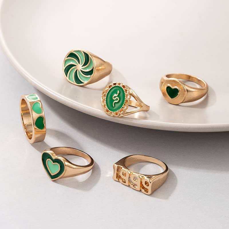 Colorful Rings for Women Teen Girls, Cute Y2K Rings, Chunky Heart Flower Ying Yang Rings,Y2K Jewelry, Trendy Gold Signet Enamel Rings, Aesthetic Statement Stackable Rings (28pcs y2k)