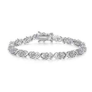 Foruiston Silver Bracelets & XO Tennis Bracelet 7.25"- Perfect Valentine's Day Jewelry Gifts for Women (White, Box clasp with safety)