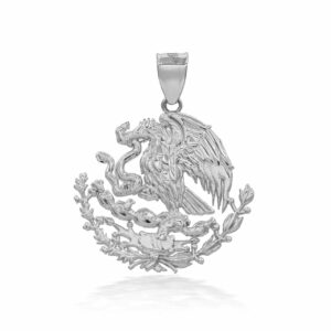 Claddagh Gold Certified 925 Sterling Silver Mexico Mexican Coat of Arms Eagle Charm Pendant