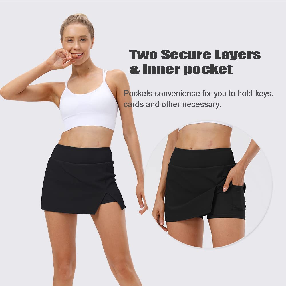 Women's Tennis Skirt Cute Golf Short Mini Skirt Skort Split Hem Bodycon Pencil Skirts for Workout Sports Athletic Black