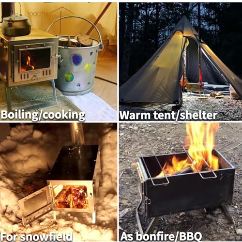 DANCHEL OUTDOOR S6 Folding Hot Tent Wood Stove for Camping 304 Stainless Steel with 7.2ft Chimney, Portable Tent Stoves Wood Burning Backpacking, Cooking